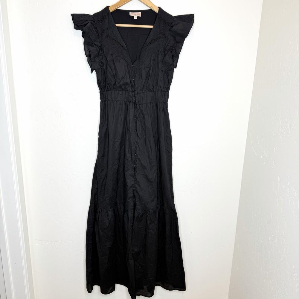 Ciebon Mary Jane Ruffle Maxi Dress Womens Small Black Button Up